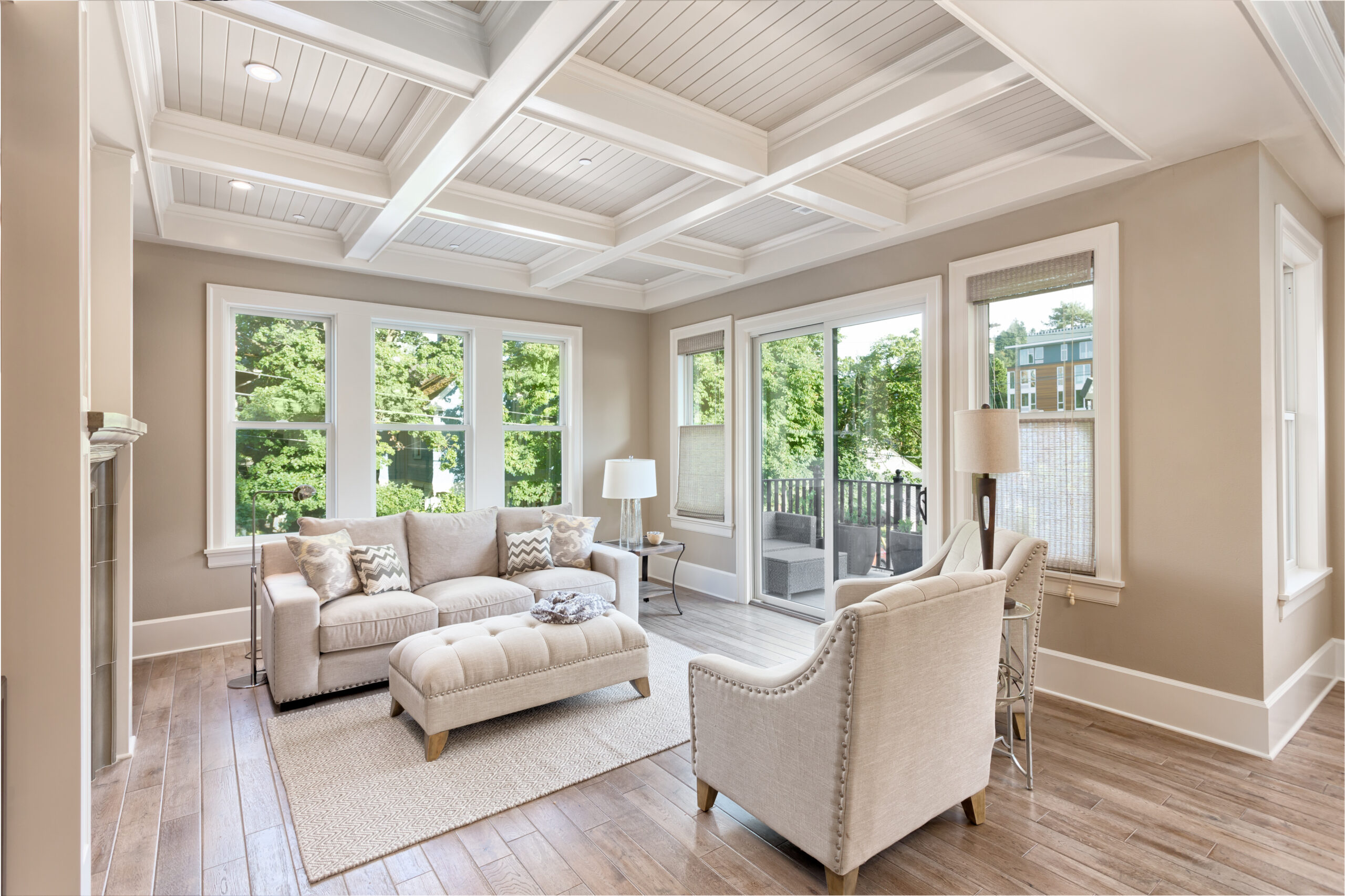 Living room with hardwood flooring and natural light